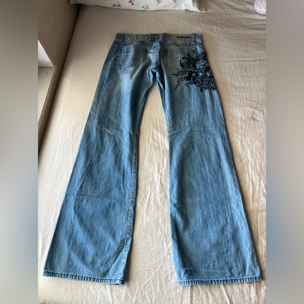 Vintage Rerock Women’s Embroidered Wide Leg Jeans - Picture 14 of 16